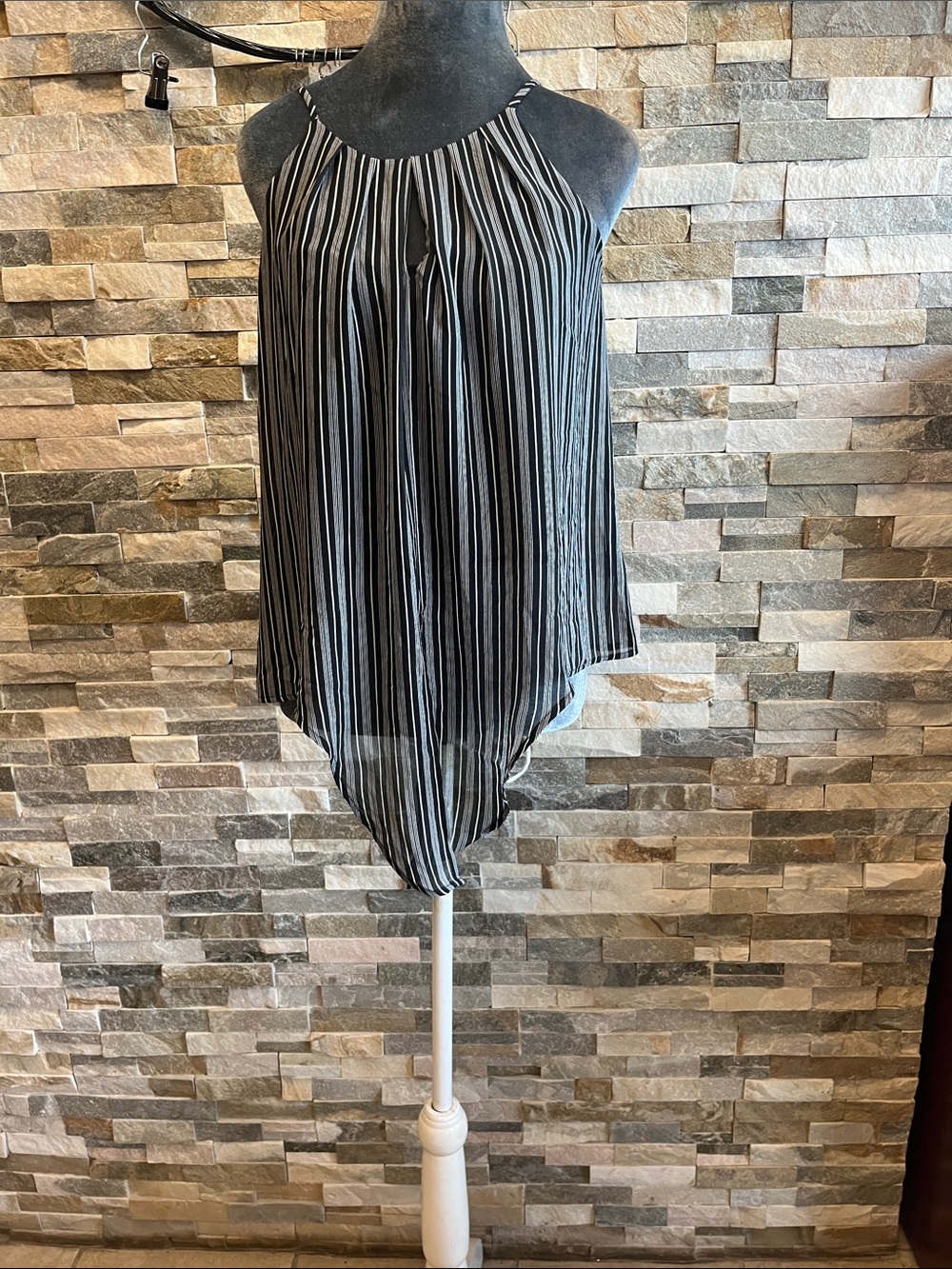Black and White Striped Halter Blouse